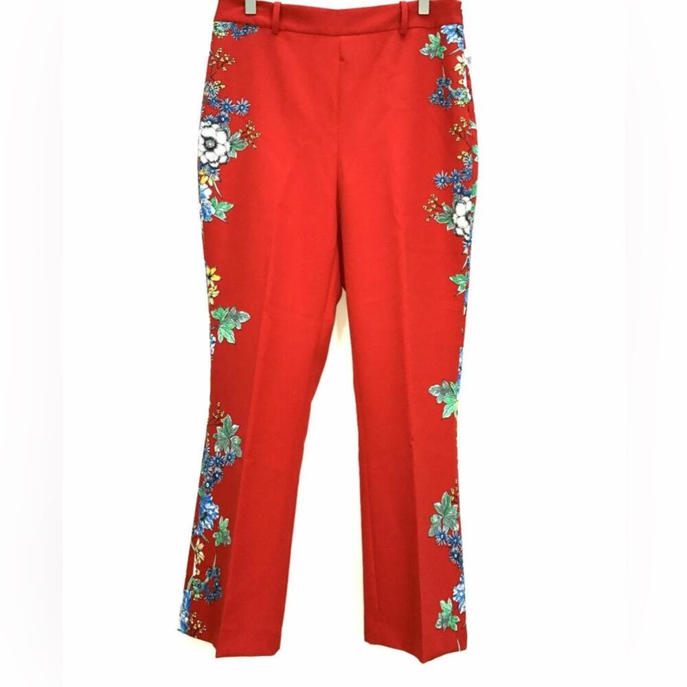 Zara Red Floral Hi arise Crop Pants Size XS Red - Picture 2 of 12